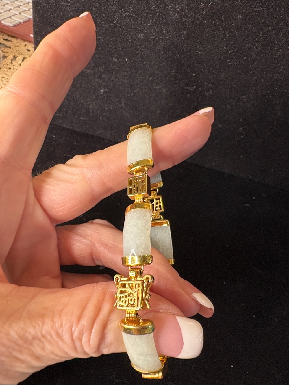 Gold-Tone White Jade Link Bracelet